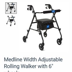 Medline Width Adjustable Rolling Walker with 6" wheels