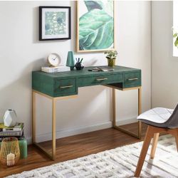 Carabelle Emerald and Gold Writing Desk w/ Drawers, Green