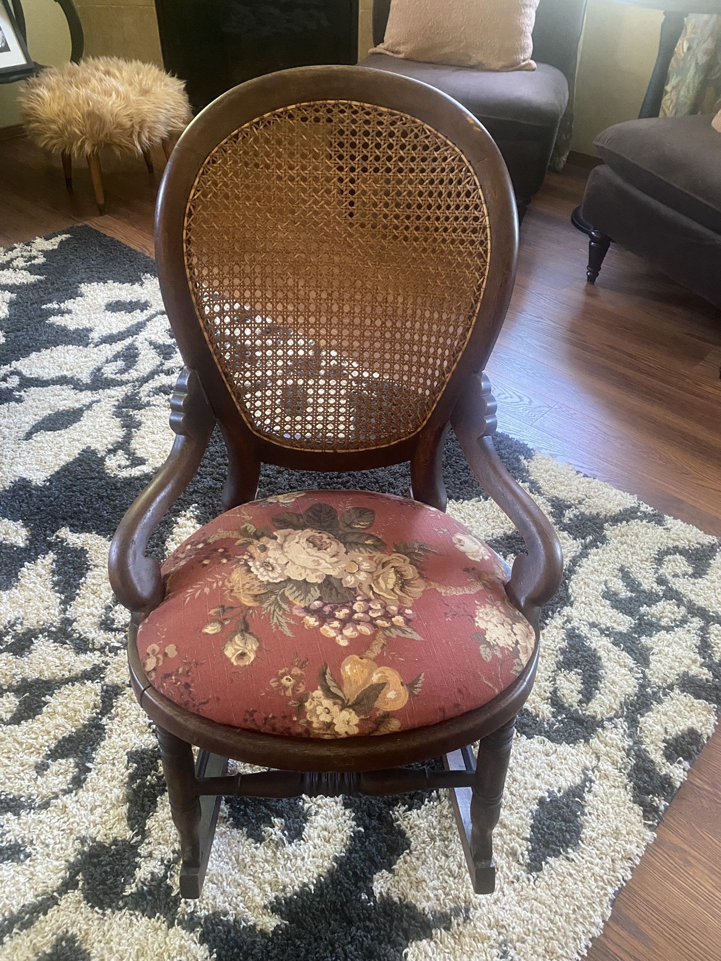 Antique Rocking Chair With Cane Back