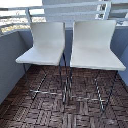 Set of 2 IKEA 26” Leather Kitchen Island Chairs – Cream, Excellent Condition