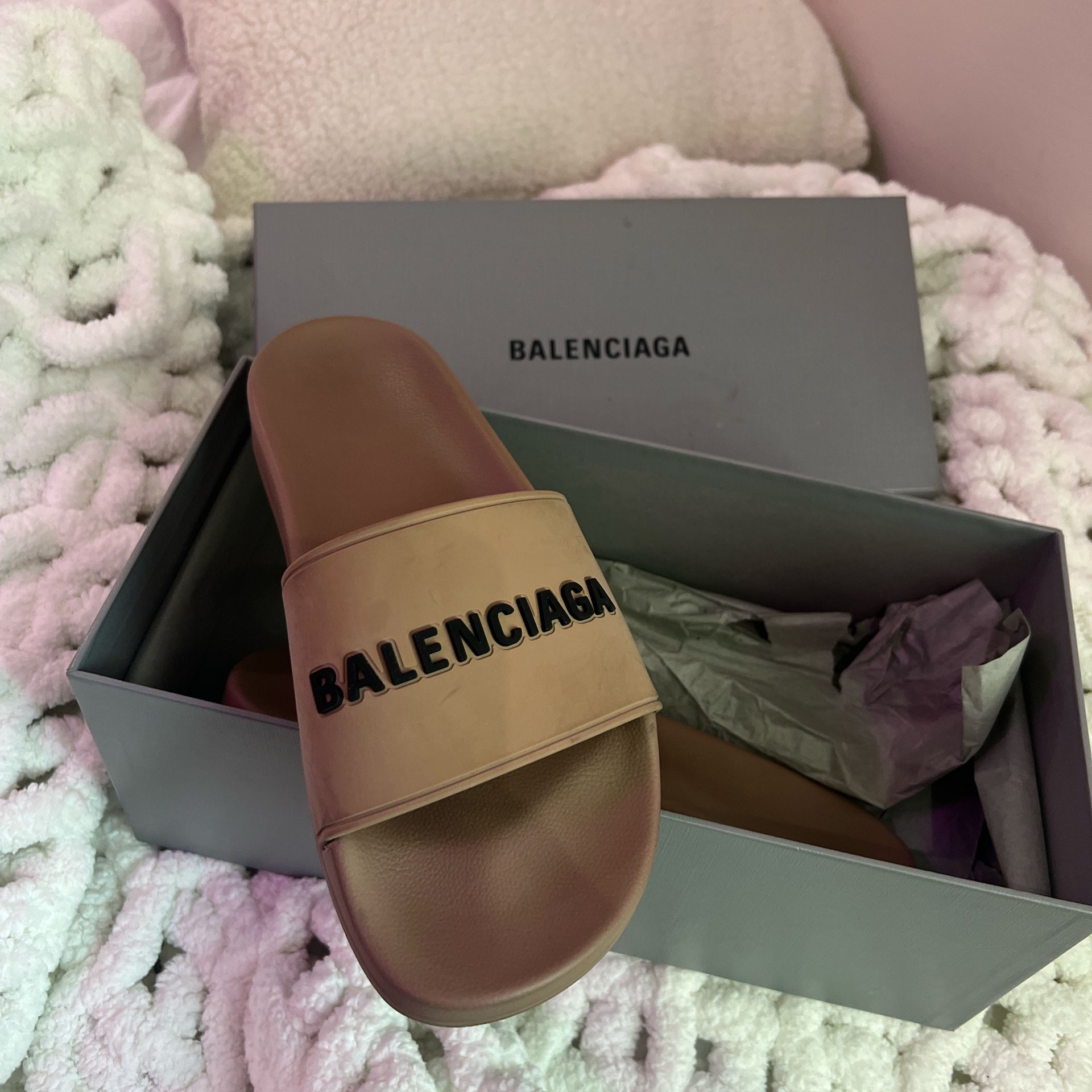 Tan Balenciaga Slides 