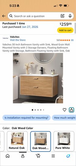 30 Inch Floating Bathroom Vanity with Sink