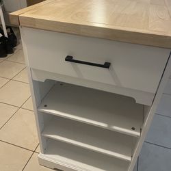 White and beige Rolling Kitchen Island Cart