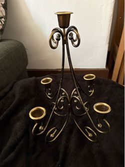 Brass and Black Metal 5-Arm Candelabra