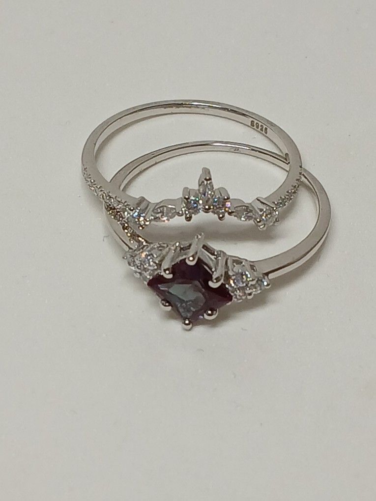 ALEXANDRITE DAIMOND STERLING SILVER RING SZ 9.5