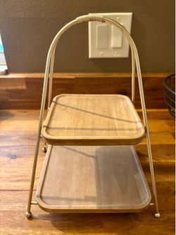 2 tier wood / metal tray