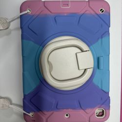 Like New Heavy-Duty iPad Case – 360° Stand, Hand Strap & Shoulder Strap – Pink/Purple/Blue