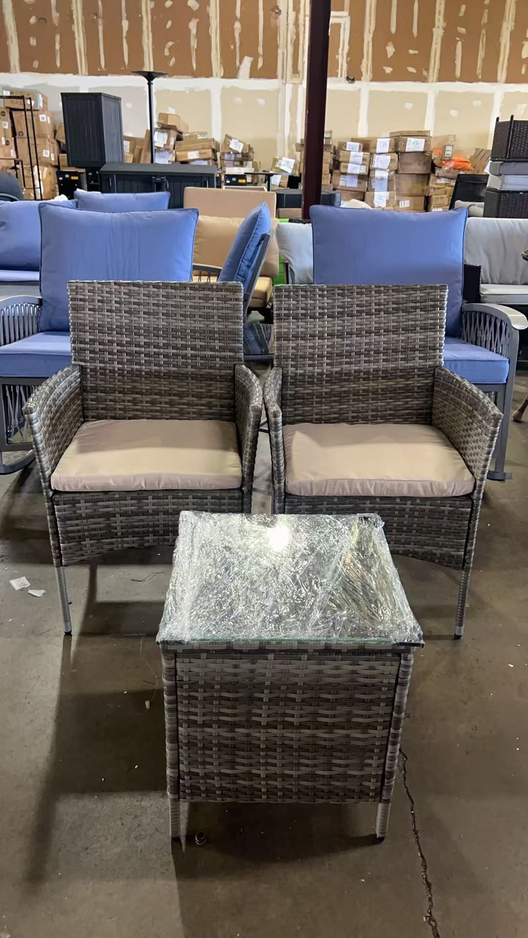❤️ 3 Pieces Patio Furniture Sets Clearance PE Rattan Wicker Chairs with Table Outdoor Garden Porch Furniture Sets (Light Grey) $70