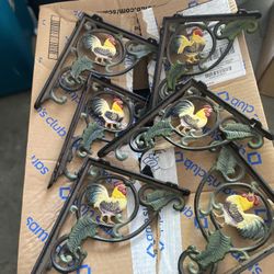 Rooster Shelf Brackets Wrought Iron  (Madera)