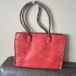 Large Red Studded Statement Tote – Spacious Designer Style