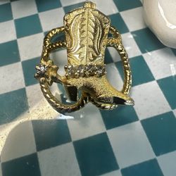 Cowboy Boot Scarf Brooch Vintage With Stones 