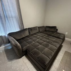 2 Piece Sectional With Ottoman Gray Cindy Crawford