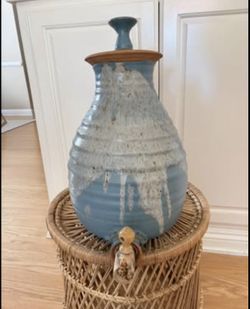 Vintage 1970s Blue Ceramic Water Vessel