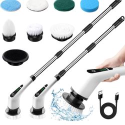 Brandnew Electric Spin Scrubber,Yisigal New Cordless Cleaning Brush with 7 Replaceable Brush Heads and Adjustable Extension Handle,Power Scrubber for 