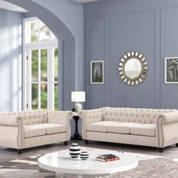 Lovaseat and Sofa Set Tufted Upholstered Chesterfield Furniture Set