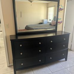 Queen bed set - armoire, mirror, nightstand