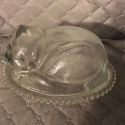 Collectable Vintage Glass Cat Candy/trinket Dish 
