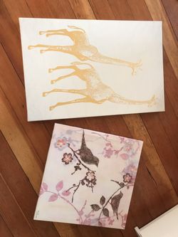 Prints on canvas - Gold Giraffes & Floral Birds