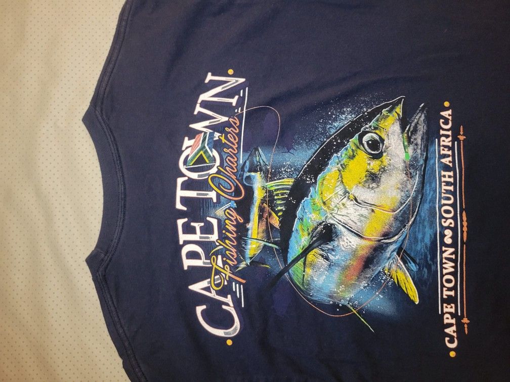 Cape Town Fishing Charter Red Tuna Men Fishing Navy Blue T Shirt L South Africa