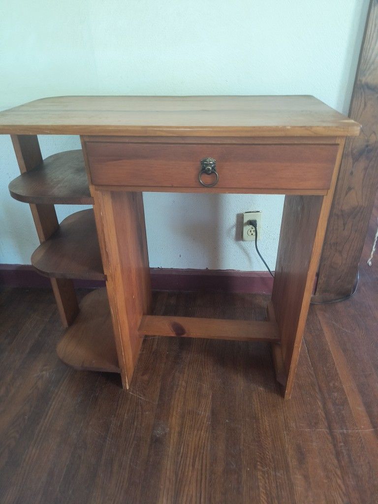 Wooden Desk With Side Shelves