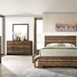 Brand New Rustic Brown 4pc Queen Bed Set (Available In California & Eastern King)