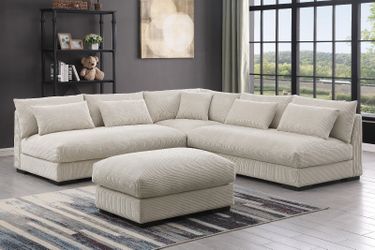 NEW Modern Minimalist Deep Seating Sectional Sofa and Ottoman Set Modular Ashley Style Ivory Cream White Grey Dark Chocolate Brown Couch Big SALE