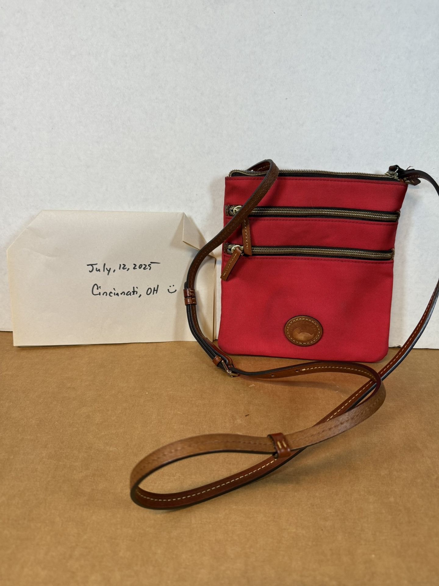 Dooney Bourke Red Nylon Domed Small Crossbody Shoulder Bag