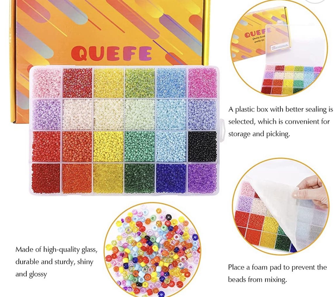 26400pcs 2mm Glass Seed Beads 24 Colors Small Beads Kit Bracelet Beads with 24-Grid Plastic Storage Box for Jewelry Making