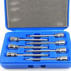  7 Pieces 3/8" Drive Extra Long Torx Star Bit Socket Set, T10-T40, Carrying Case Included
