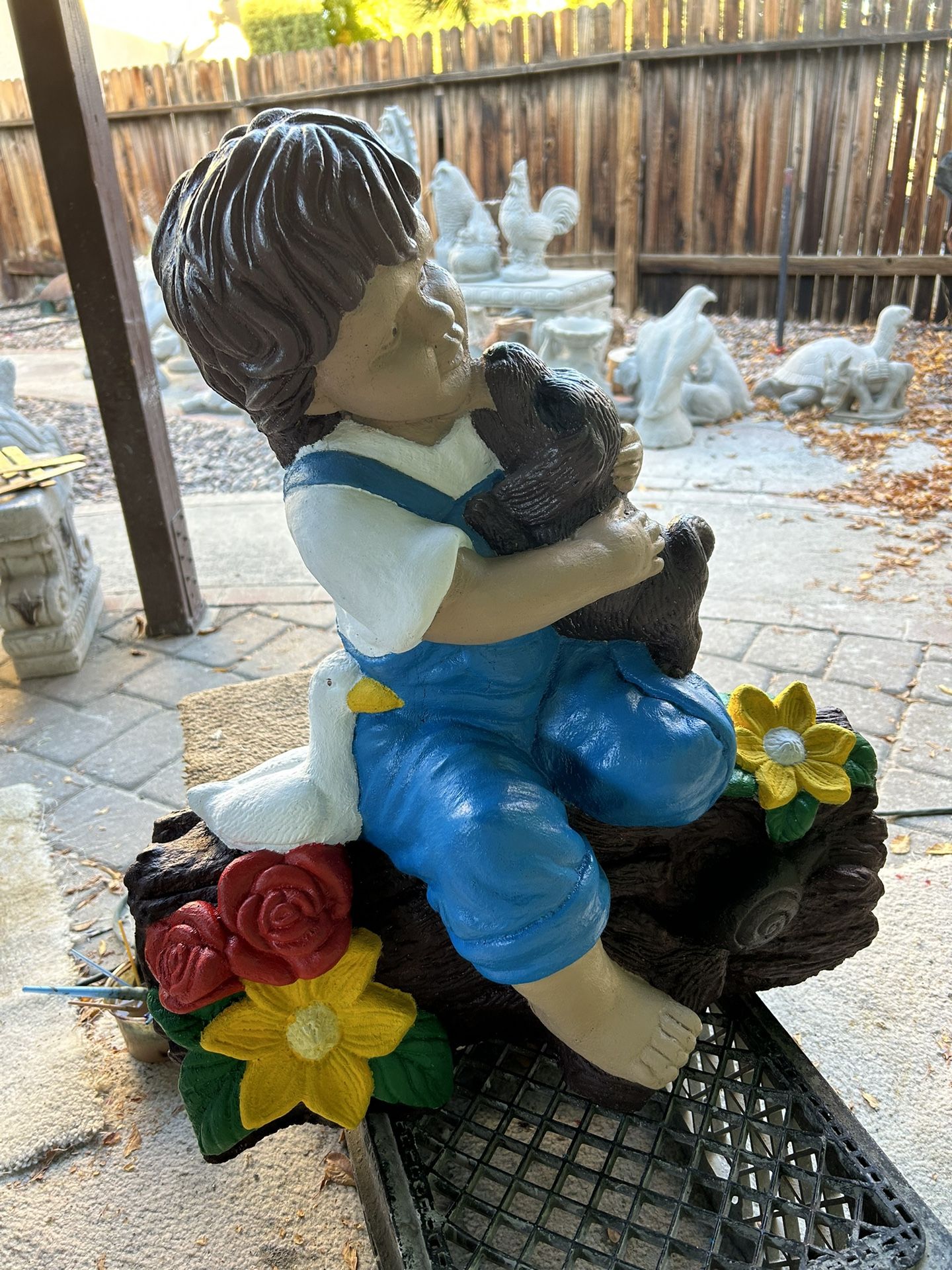 New Kid With Dog Made Out Of Cement Perfect Gift 🎁