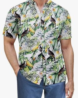 Men's Shirt Size XL SLIM FIT Hawaiian Shirt Tropical Toucan TECH STRETCH  NEW