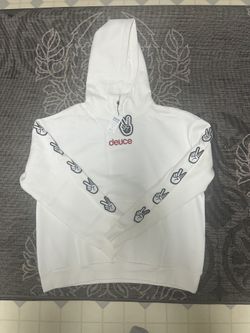White Hoodie Deuce Peace Sign Design - XL