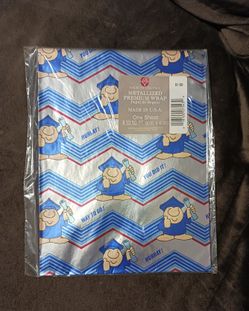 NOS Vtg Ziggy Graduate Metallized Flatwrap Wrapping Paper