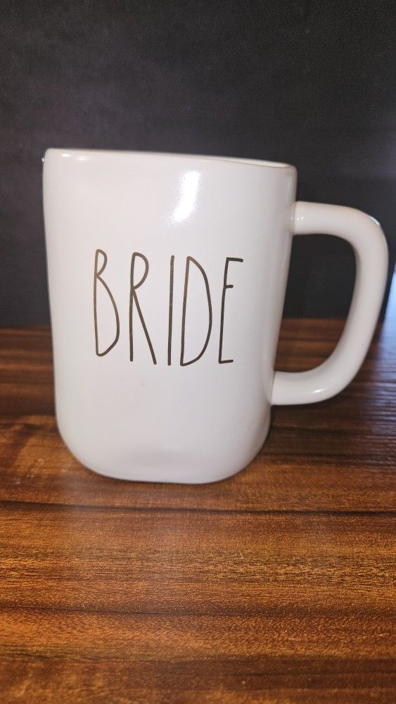 Rae Dunn Bride mug. White with gold letters. Larger 16 oz. Artesian collection.