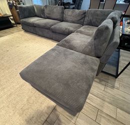6 Piece Grey Corduroy Modular Couch