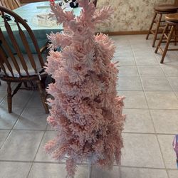 Pink Flock Christmas Tree About 4’ Tall