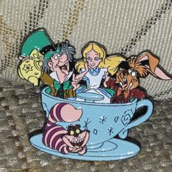 Disney Alice In Wonderland Mad Hatter Alice Rabbit In Teacup Enamel Metal Pin 