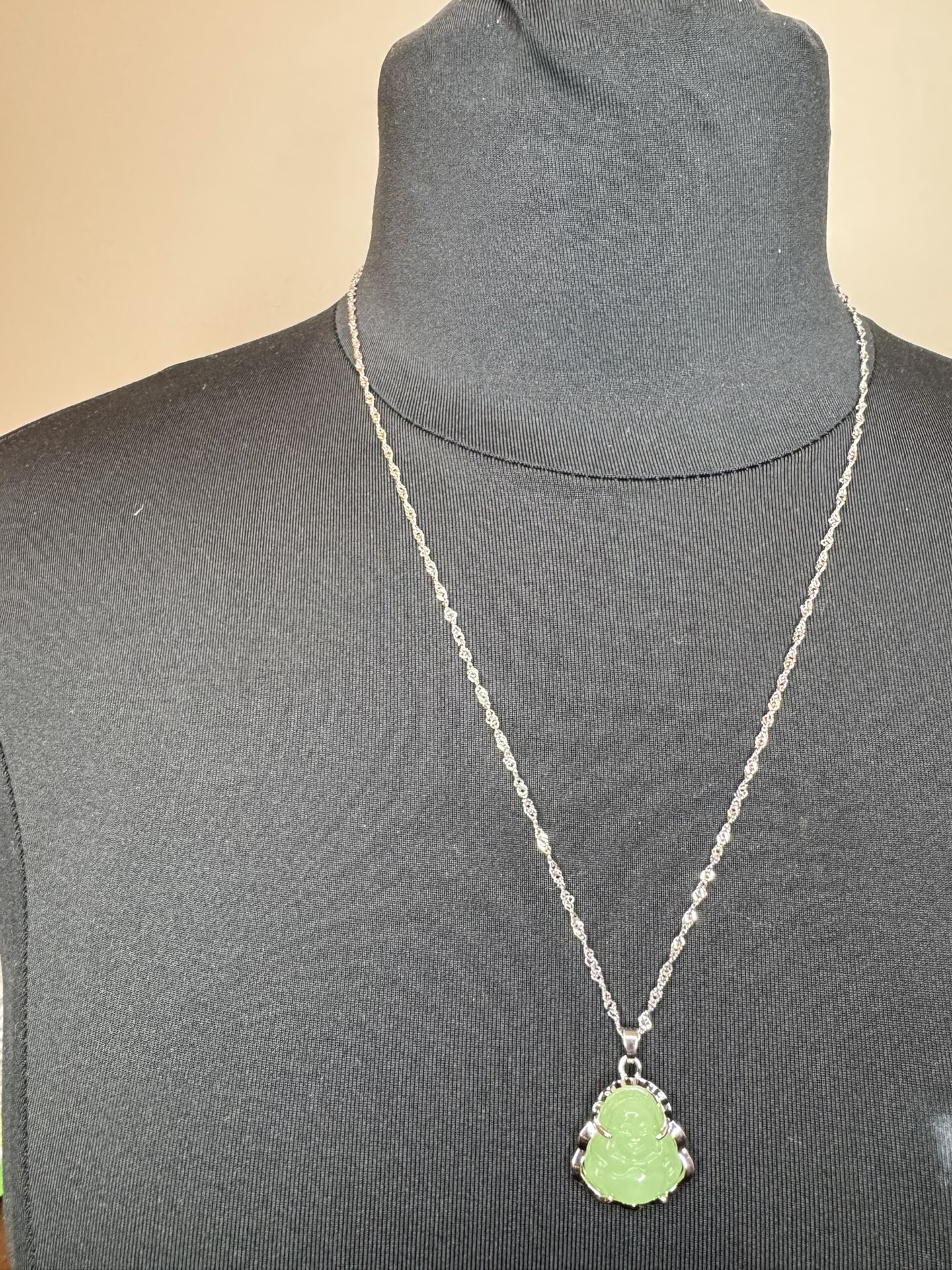 Silver Stainless Steel Chain With Green Buddha Charm