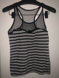 Gray and Black Striped Tank Top with Mesh Back
