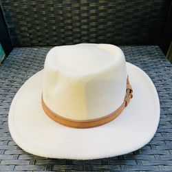 Lisianthus Men & Women Vintage Wide Brim Fedora Hat with Belt Large, Creamy 
