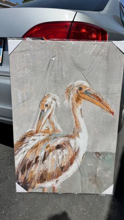 Large Textured Pelican Canvas Wall Art 24” x 36” – Coastal Beach Decor