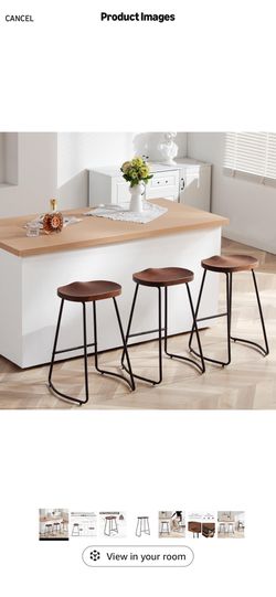 New set of 3 real walnut barstools 26” seat height
