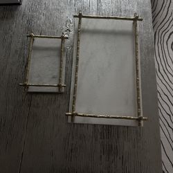 Set of 2  marble trays with gold trimming