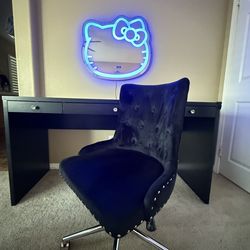 Impressions Vanity Desk + Velvet Chair + LED Hello Kitty Neon Mirror – Full Set!