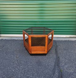 Vintage 1960s Mid Century Smoked Glass & Walnut Single Side Table MCM Retro Danish Scandinavian