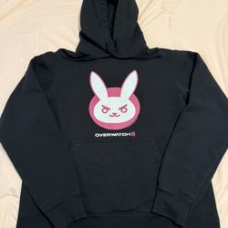 Overwatch, Pink Rabbit Center, Black Hoodie, Unisex