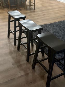 Set of 3 Black Wood Saddle Bar Stools