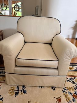 Pair of Classic Ivory Upholstered Armchairs – Professionally Reupholstered
