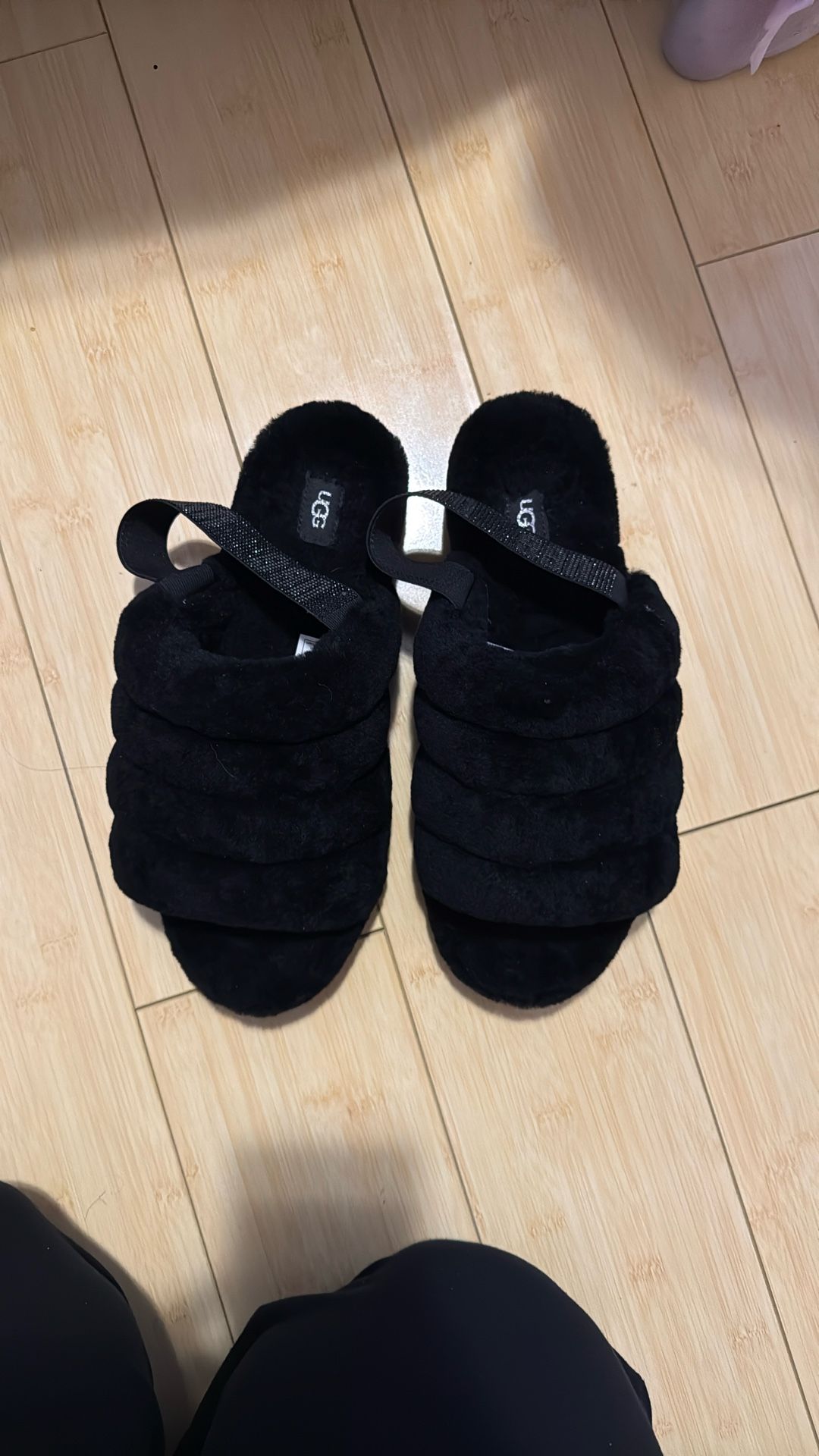 Ugg Fur Open Toe Slipper Sandals Size 12 Black
