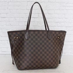 AUTHENTIC Louis Vuitton Neverfull MM Damier Ebene Tote - Cherry Liner 